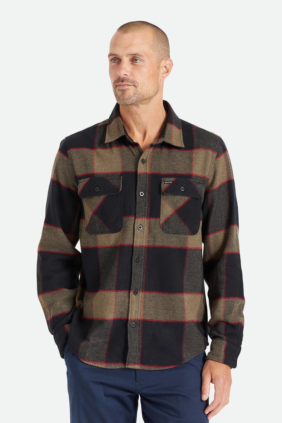 Brixton Bowery-Flanel Heidegrijs/Houtskool New