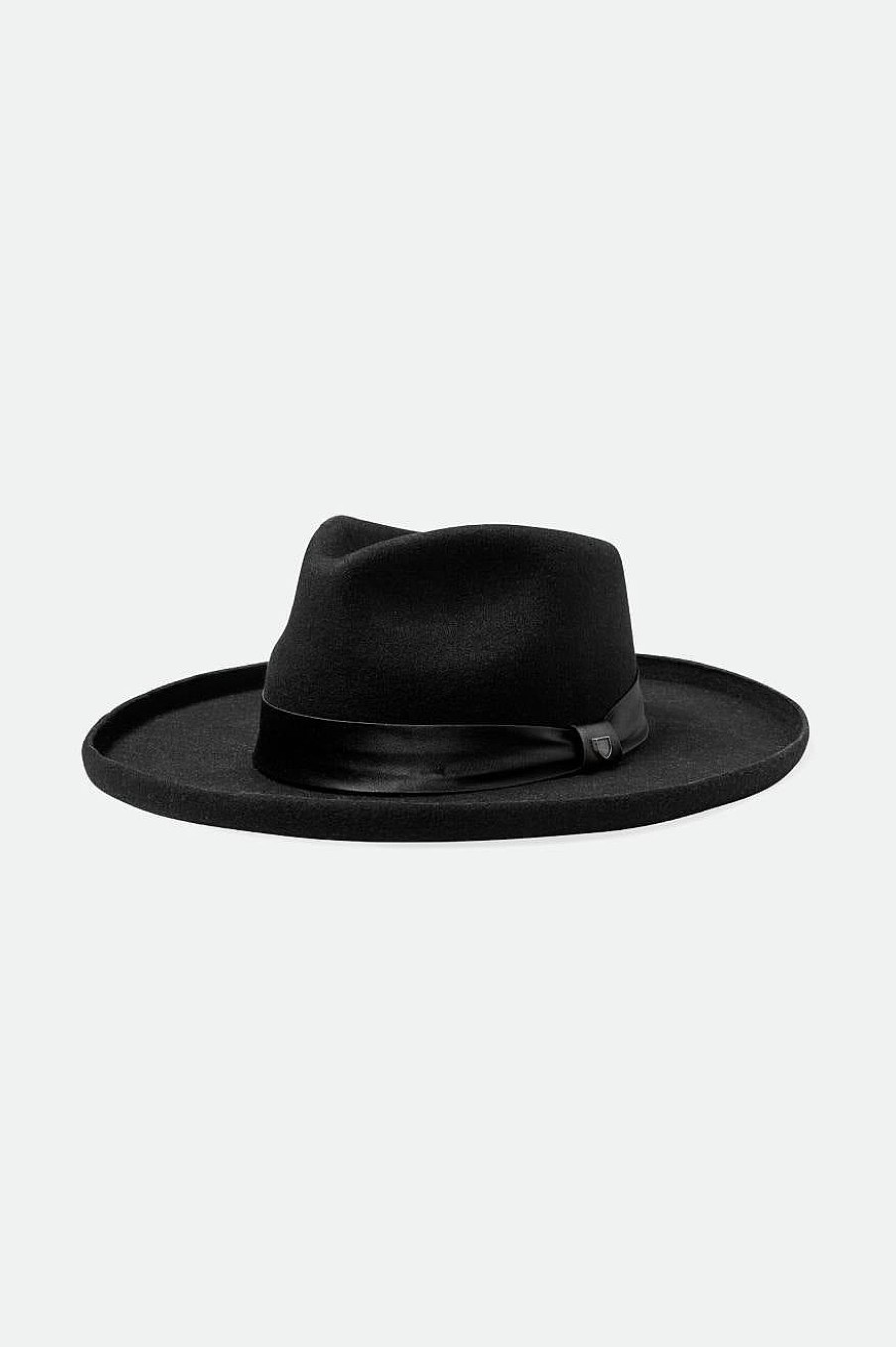 Brixton Victoria Vilt Fedora Zwart/Zwart Satijn New