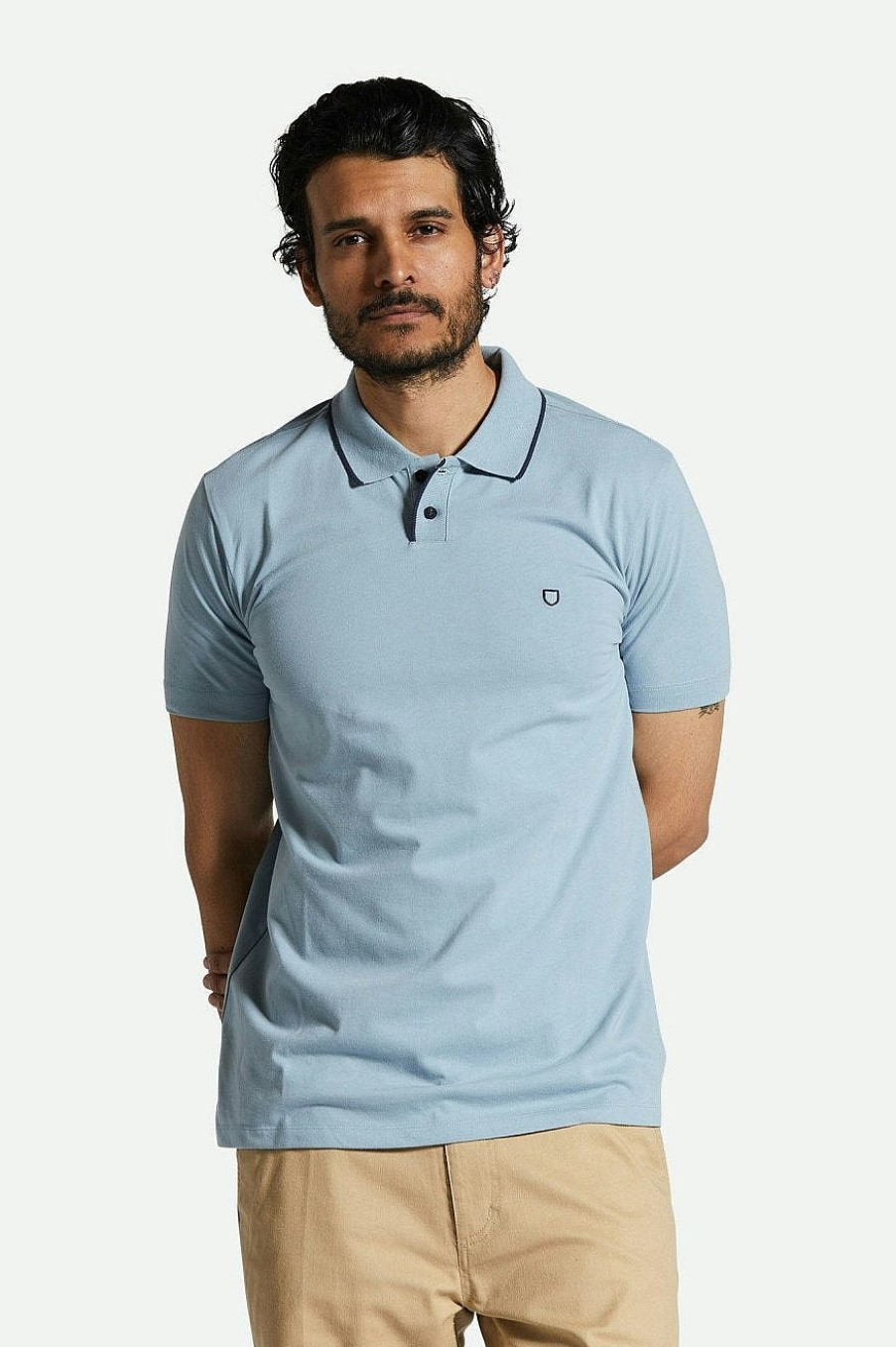 Brixton Mod Flex S/S-Polo Stoffig Blauw/Gewassen Marineblauw New