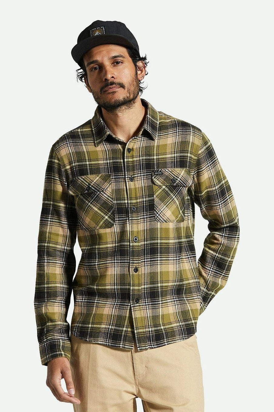 Brixton Bowery-Flanel Groene Kelp/Zand/Zwart Online