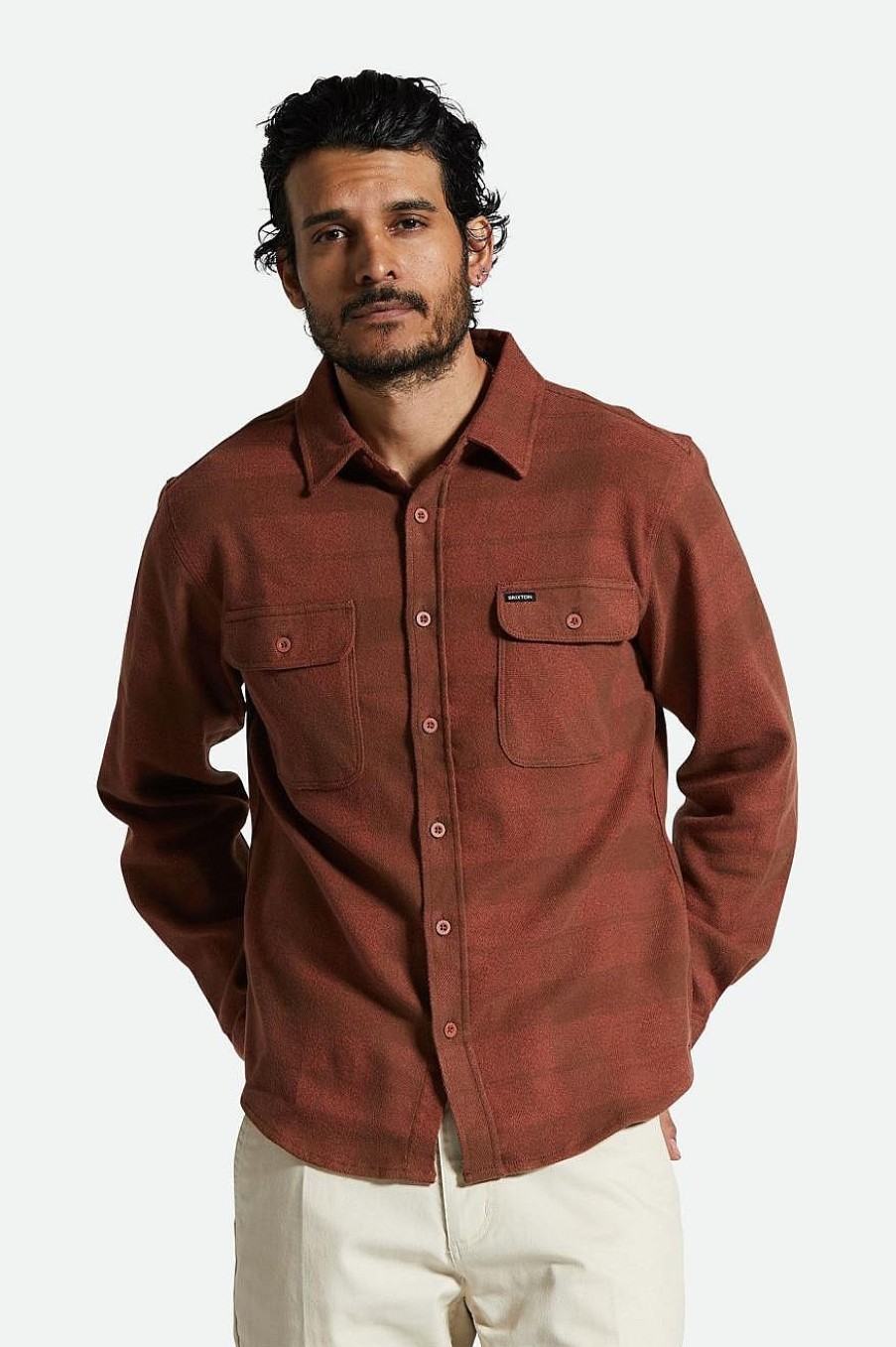 Brixton Bowery Stretch Waterafstotend Flanel Sepia/Terracotta New