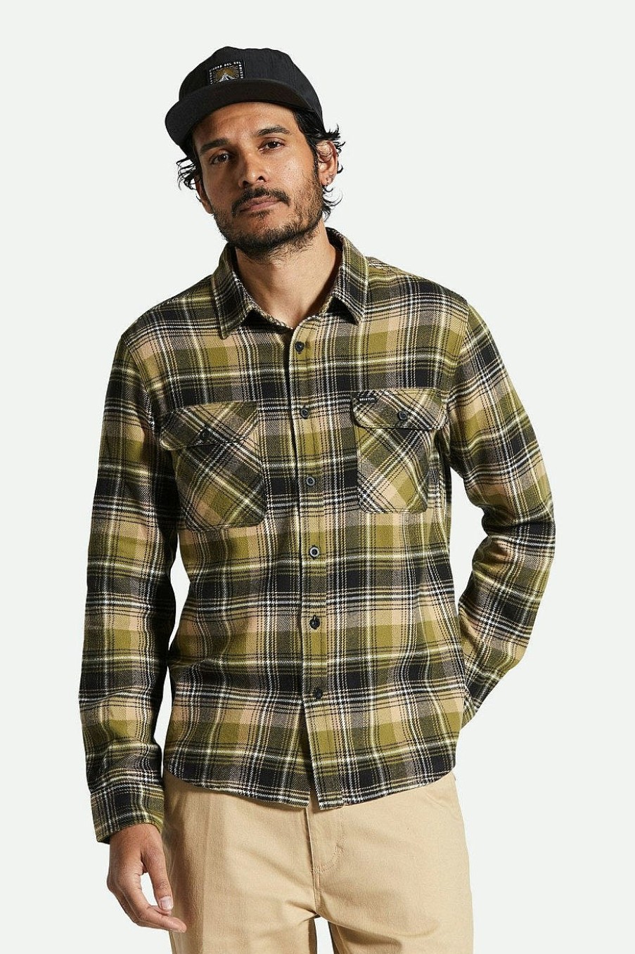 Brixton Bowery-Flanel Groene Kelp/Zand/Zwart New