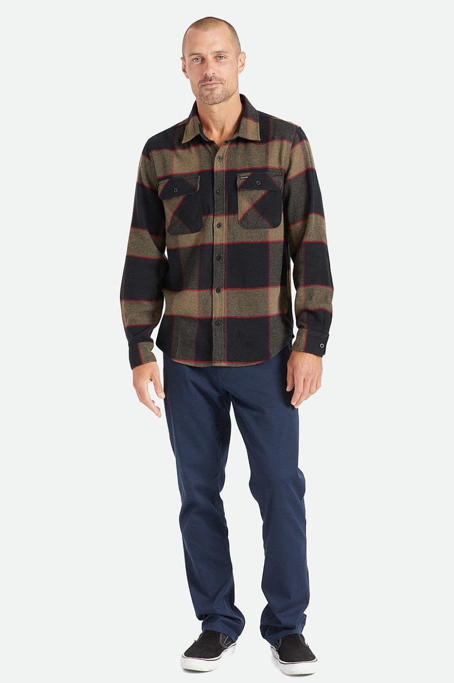 Brixton Bowery-Flanel Heidegrijs/Houtskool New