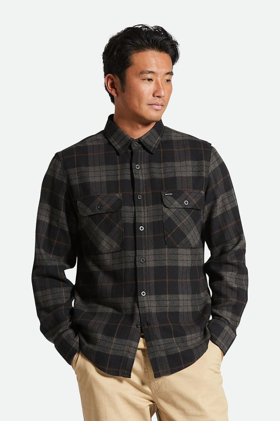 Brixton Bowery-Flanel Zwart/Houtskool Hot