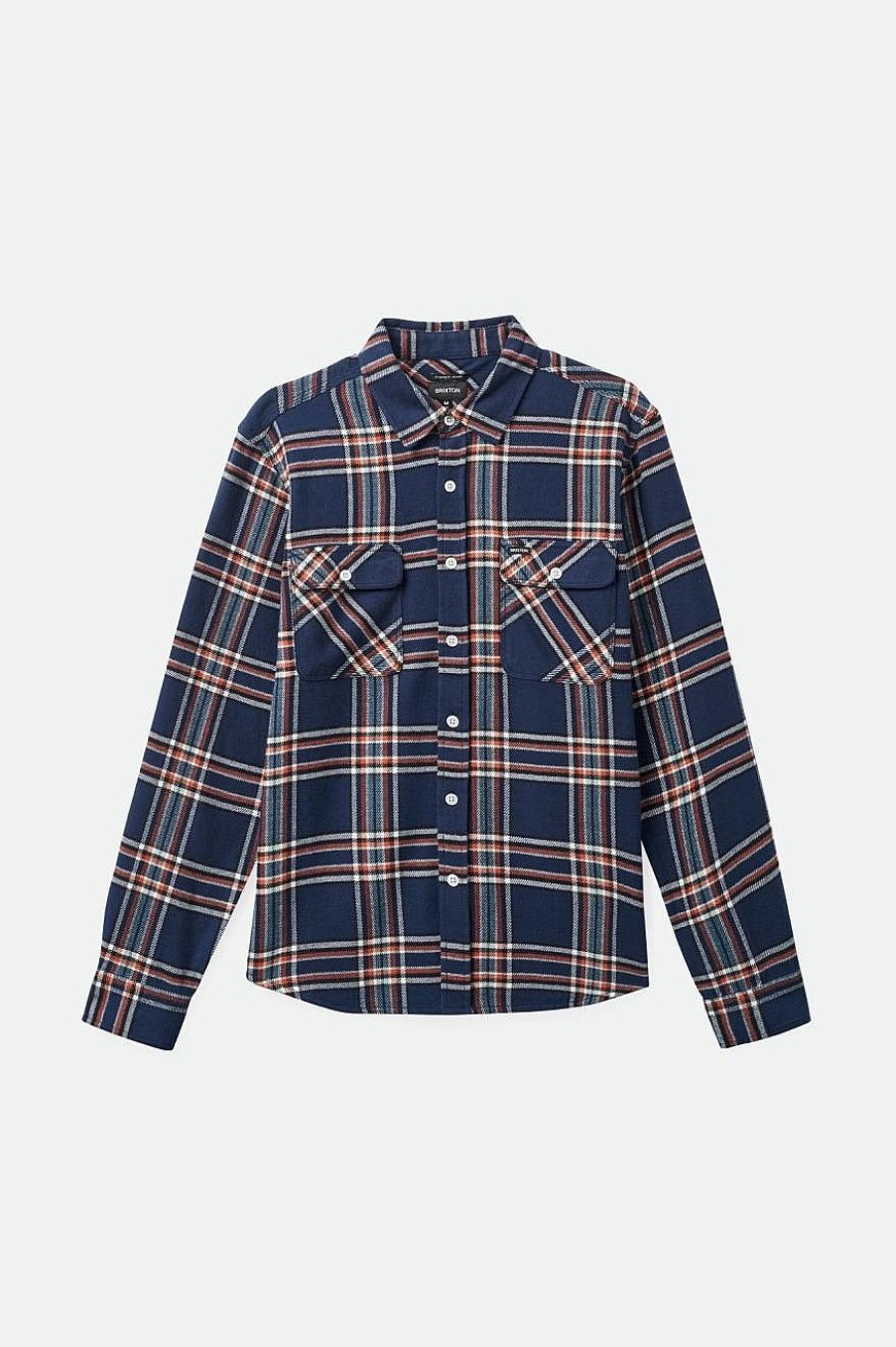 Brixton Bowery-Flanel Gewassen Marineblauw/Gebroken Wit/Terracotta Clearance